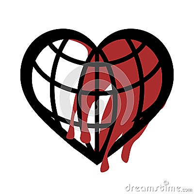 Heart shaped blood globe icon in white background Vector Illustration