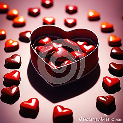 Heart shaped box of chocolates, a variety sweet treat to celebrate romance, love and Valentine's day Stock Photo