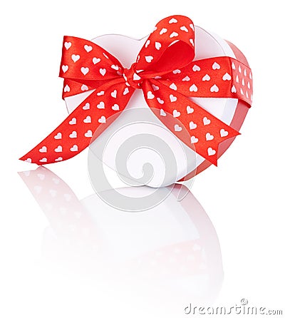 Heart Shaped Box Gift tied with ribbon with a bow Isolated Stock Photo