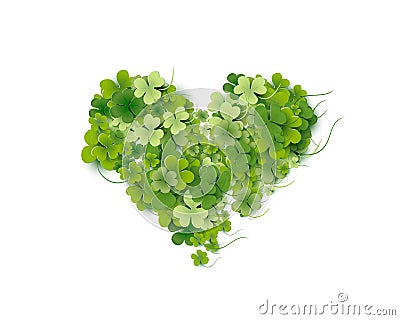 Heart shaped of bright green small shamrock leaves Vector Illustration