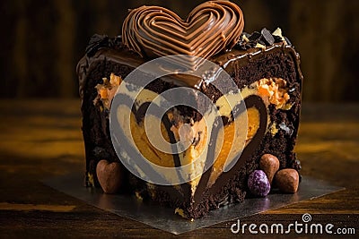 heart-shaped brownie stack with layers of chocolate and peanut butter Stock Photo