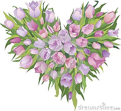 Heart-shaped bunch of tulips Cartoon Illustration