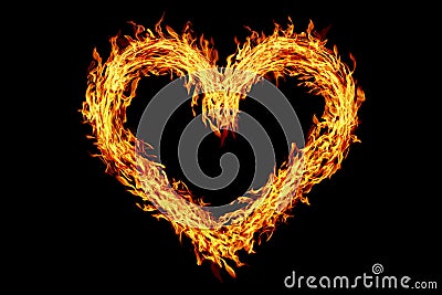 heart shaped burning fire isolated on black Stock Photo