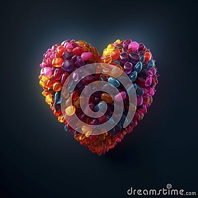 A heart-shaped from candies, sweetness and joy, delight, happiness, and the playful nature of love Stock Photo