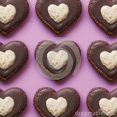 Heart shaped chocolate cookies filled with creamy delight, perfect for sharing Stock Photo