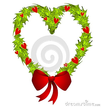 Heart Shaped Christmas Wreath Cartoon Illustration