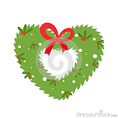 Heart shaped christmas wreath icon. Clipart image Vector Illustration