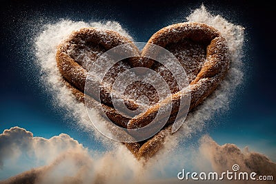 a heart-shaped churro surrounded by a cinnamon sugar cloud Stock Photo