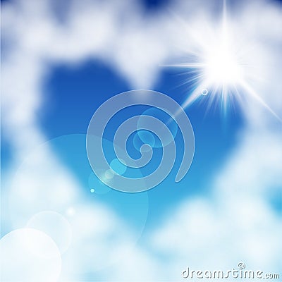 Heart shaped cloud in the blue sky Vector Illustration