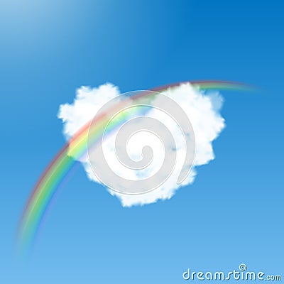 Heart shaped cloud and rainbow Vector Illustration