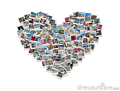 Heart shaped collage made of world travel photos Stock Photo