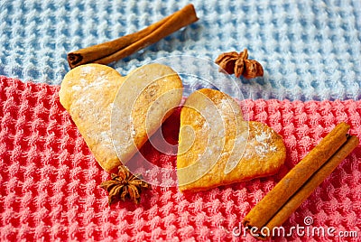 Heart-shaped cookies on bright background Stock Photo