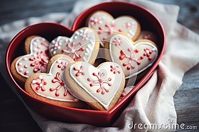 Heart shaped cookies icing for Valentine's day delicious homemade natural pastry Stock Photo