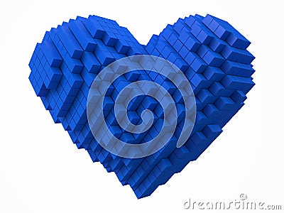 Heart shaped data block. made with blue cubes. 3d pixel style vector illustration. Vector Illustration