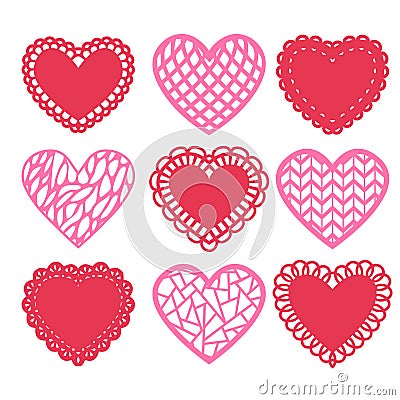 Heart shaped doilies decoration set Vector Illustration