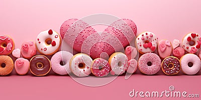 Heart shaped donut. Valentine's Day in February. Decorations for the day of love. Valentine Strawberry Stock Photo