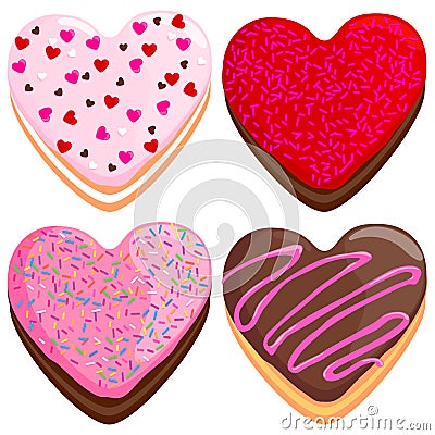 Heart shaped donuts. Vector illustration collection. Vector Illustration