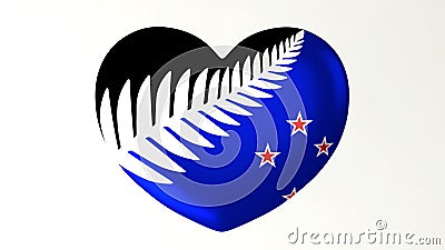 Heart-shaped flag 3D Illustration I love New Zealand Cartoon Illustration