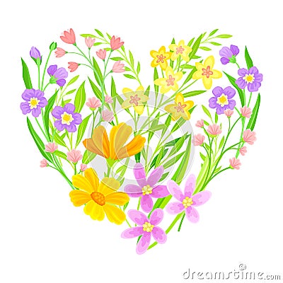 Heart Shaped Floristic Composition of Blooming Spring Meadow Flowers Vector Illustration Vector Illustration