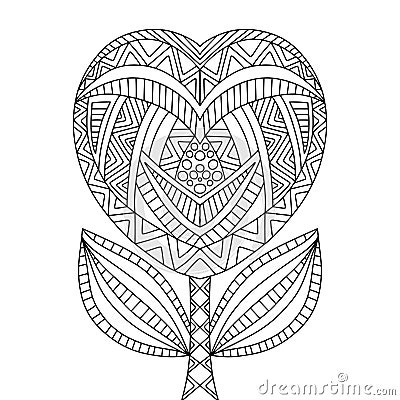 Heart-shaped flower symmetry coloring page for kids and adults vector Vector Illustration