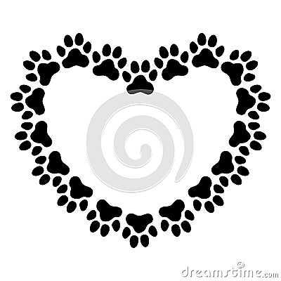 Heart shaped frame made of paw prints Vector Illustration