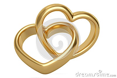 Heart shaped gold rings on white background.3D illustration. Cartoon Illustration