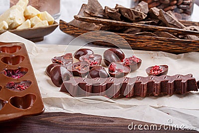Heart-shaped handmade chocolate candies Stock Photo