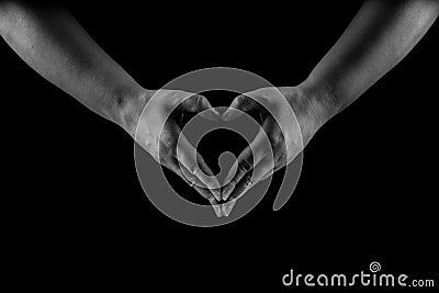 Heart Shaped Hands isolated, Black and white, Helping hand, Concept of care Stock Photo