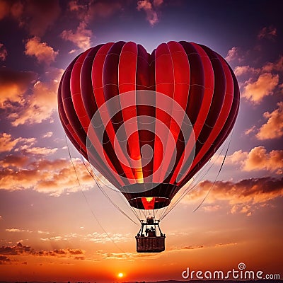 Heart shaped hot air balloon, symbolizing soaring flying love and romance to celebrate Valentine's Day Stock Photo