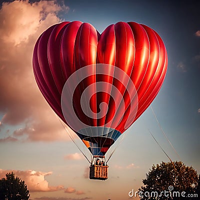 Heart shaped hot air balloon, symbolizing soaring flying love and romance to celebrate Valentine's Day Stock Photo