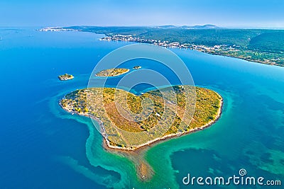 Heart shaped island of Galesnjak in Zadar archipelago aerial vie Stock Photo