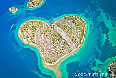 Heart shaped island of Galesnjak in Zadar archipelago aerial view Stock Photo