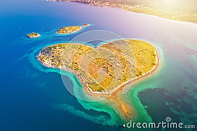 Heart shaped island of Galesnjak in Zadar archipelago aerial view Stock Photo