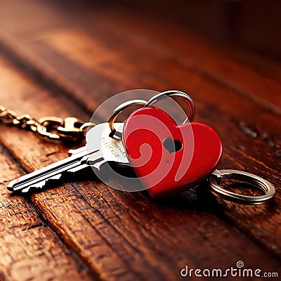 Heart shaped keychain with keys, symbolizing unlocking of love and romance to celebrate Valentine's Day Stock Photo