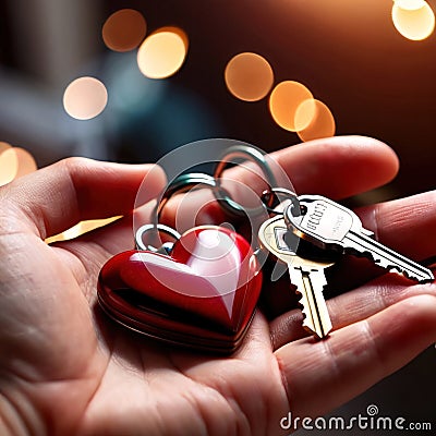 Heart shaped keychain with keys, symbolizing unlocking of love and romance to celebrate Valentine's Day Stock Photo