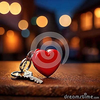 Heart shaped keychain with keys, symbolizing unlocking of love and romance to celebrate Valentine's Day Stock Photo