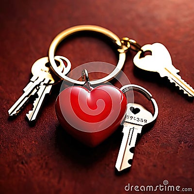 Heart shaped keychain with keys, symbolizing unlocking of love and romance to celebrate Valentine's Day Stock Photo