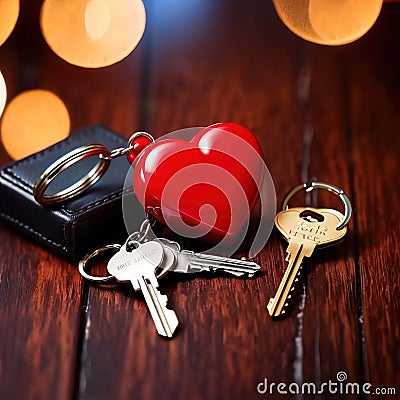 Heart shaped keychain with keys, symbolizing unlocking of love and romance to celebrate Valentine's Day Stock Photo