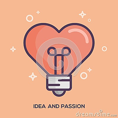 Heart Shaped Light Bulb. Idea And Passion Concept Vector Illustration