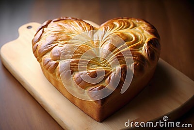 heart-shaped loaf with golden crust and soft, chewy interior Stock Photo