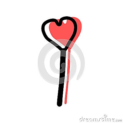 Heart-shaped lollipop. Heart, a sign of love. Icon for Valentine`s Day and lovers day. Symbol of friendship Vector Illustration
