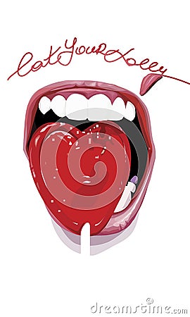 Heart shaped lolly and mouth Vector Illustration