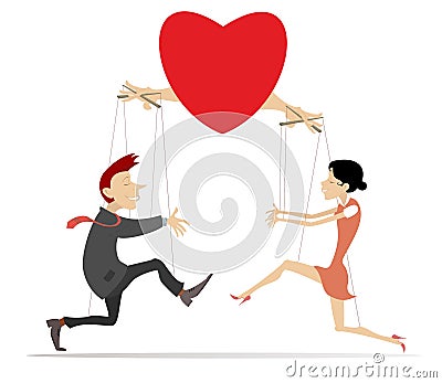 Love couples. Heart symbol. Pupets Vector Illustration