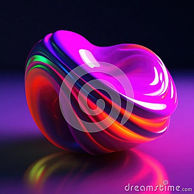 A heart-shaped object emits glowing neon colors on a dark background. Stock Photo