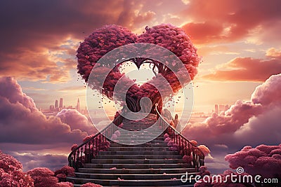 Heart shaped ornamental with stairs leading up to heaven. Love concept. Stock Photo