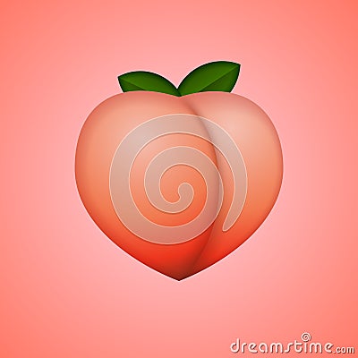 Heart-shaped peach, whole fruit Vector Illustration