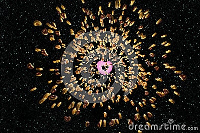 Heart shaped pink donuts with galaxy abstract background,doughnut 3d rendering Stock Photo