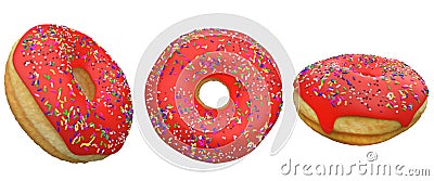 Heart shaped pink donuts with topping isolated on white background ,doughnut 3d rendering Stock Photo
