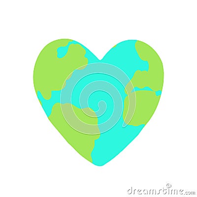 Heart shaped planet Earth. Vector Illustration