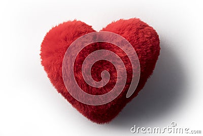 Heart shaped plush red fluffy soft pillow or cushion Stock Photo